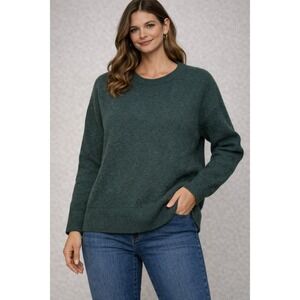 Max Studio Forest Green 100% Extrafine Merino Wool Crewneck Sweater Womens Mediu